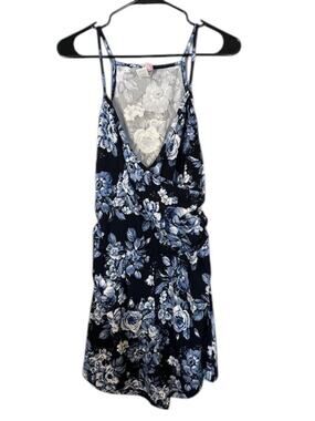 Route 3 Blue Floral Sleeveless Racerback One-Piece Shorts Romper Women’s Medium